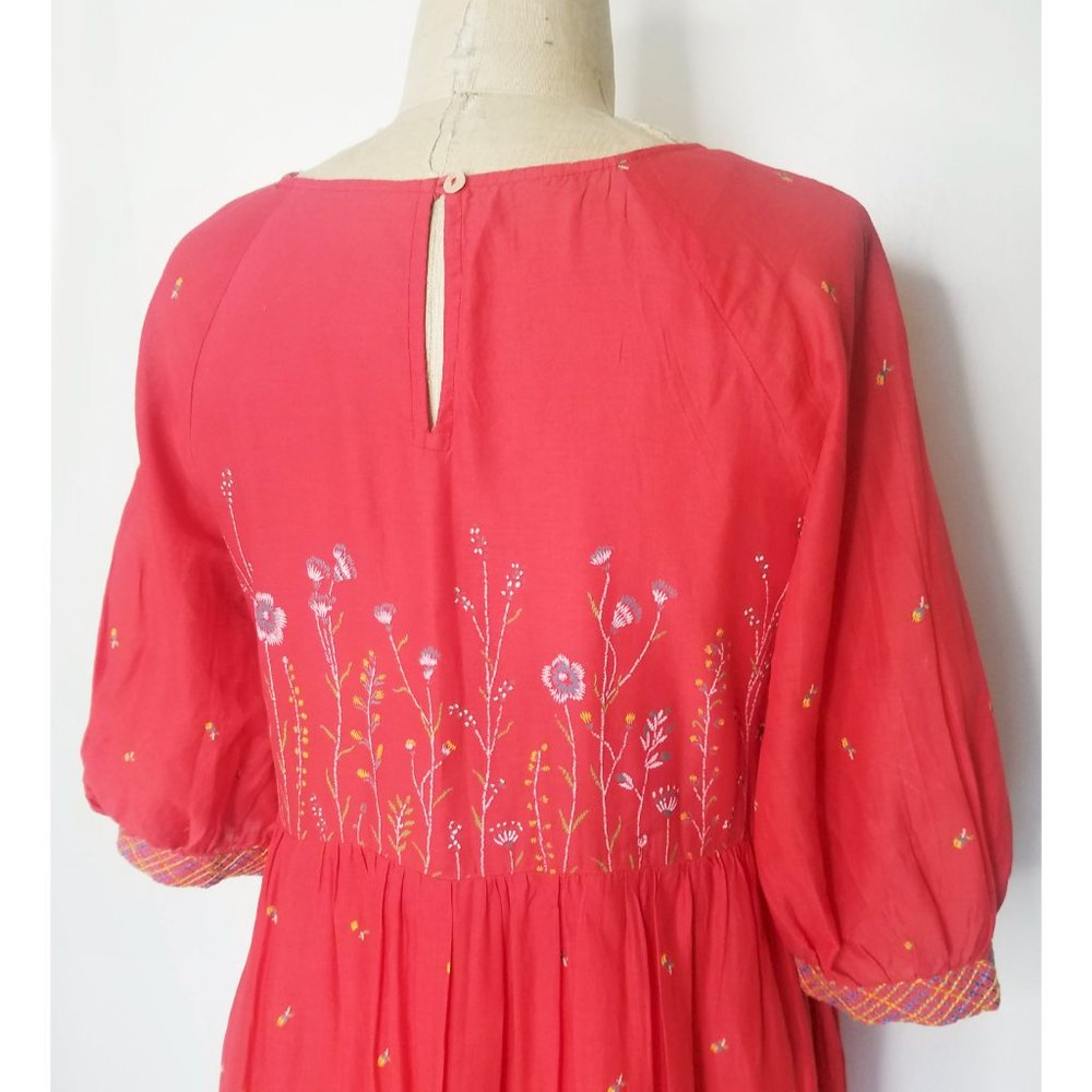 Vintage Womens Prairie Dress Boho Bohemian Empire Waist Floral Summer Red M/L - Picture 5 of 7